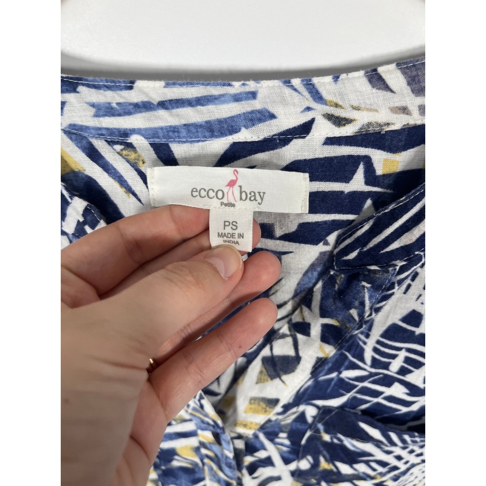 Womens Linen Blend Button Up Shirt Petite S Tropical Resort Beach Vacation - Picture 2 of 9